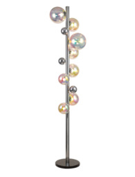 System 8 Light Floor Lamp In Chrome Finish With Iridescent Glass Shades And Marble Base