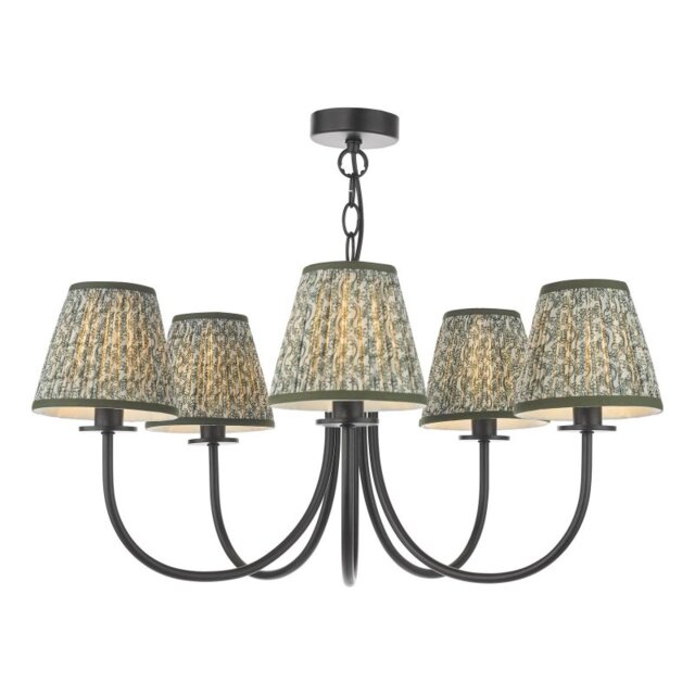 Dar Lighting Becca 5 Light Ceiling Pendant Light In Matt Black Finish Green With Shades