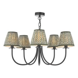 Dar Lighting Becca 5 Light Ceiling Pendant Light In Matt Black Finish Green With Shades
