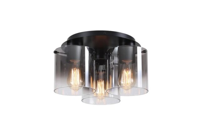 Searchlight Sweden 3 Light Flush Ceiling Light In Matt Black With Smoked Glass 88911-3BK