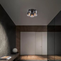 Searchlight Sweden 3 Light Flush Ceiling Light In Matt Black With Smoked Glass 88911-3BK