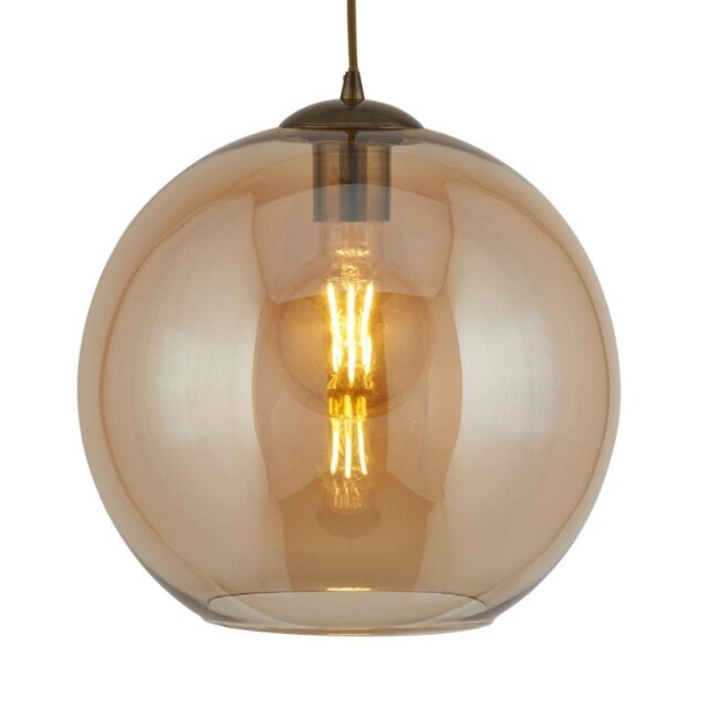 Searchlight 1621AM Balls One Light Celing Pendant In Antique Brass And Amber Glass - Width: 250mm