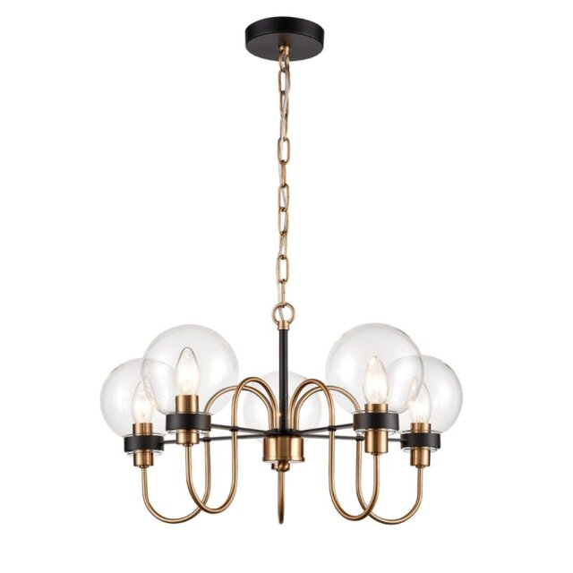 Franklite FL2440-5 Equinox 5 Light Ceiling Pendant Light In Matt Black And Antique Gold Finish