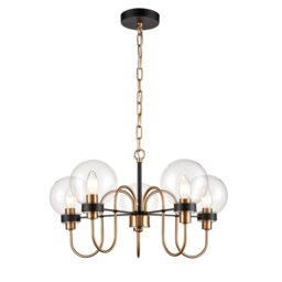 Franklite FL2440-5 Equinox 5 Light Ceiling Pendant Light In Matt Black And Antique Gold Finish