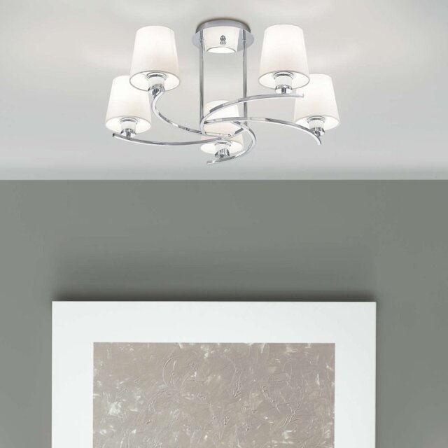 Franklite Spell 5 Light Flush Ceiling Light In Chrome Finish With Fabric Shades FL2082/5/1123