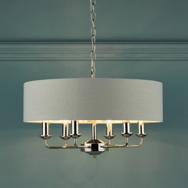 Laura Ashley Sorrento 6 Light Armed Fitting Ceiling Light in Polished Nickel with Silver Shade