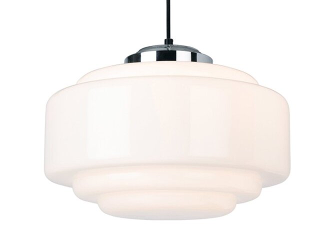 Firstlight 2939CH Art Deco 1 Light Ceiling Pendant Light In Chrome With Opal Glass