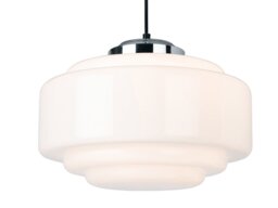 Firstlight 2939CH Art Deco 1 Light Ceiling Pendant Light In Chrome With Opal Glass
