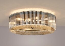 Verne 60 cm Round Flush Ceiling Light In Black Finish With Smoked Brown Glass