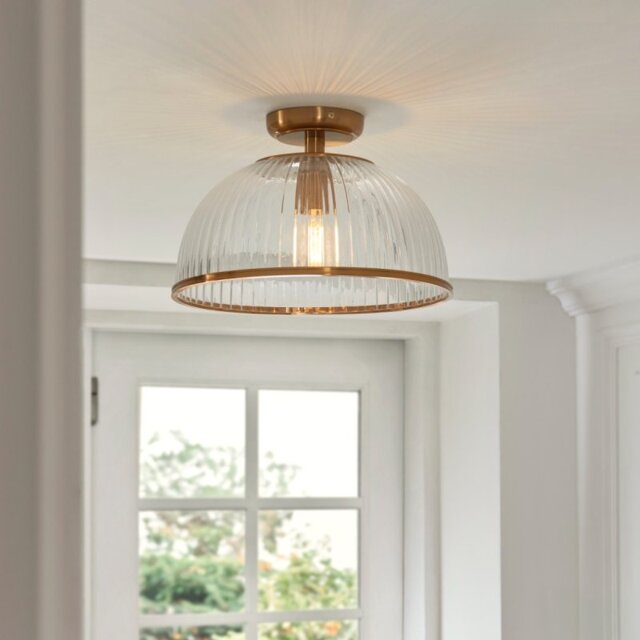 Endon 118751 Somerset Downlight Flush Ceiling Light In Vintage Brass With Ribbed Glass