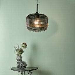 Dar DEM0110 Demarius 1 Light Ceiling Pendant In Black With Smoked Glass Shade