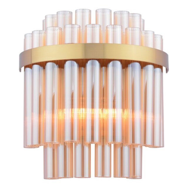 Dar Lighting Imani 2 Light Wall Light In Natural Brass With Champagne Glass