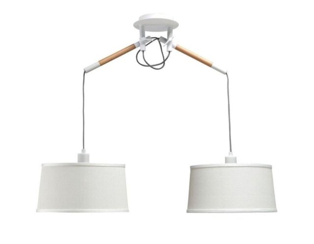 Mantra M4930 Nordica 2 Light Ceiling Pendant Light In White, Ivory And Beech Wood