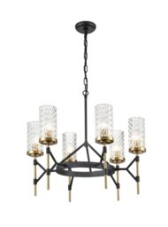 Franklite Monarch 6 Light Ceiling Chandelier In Matt Black And Gold Finish FL2424-6