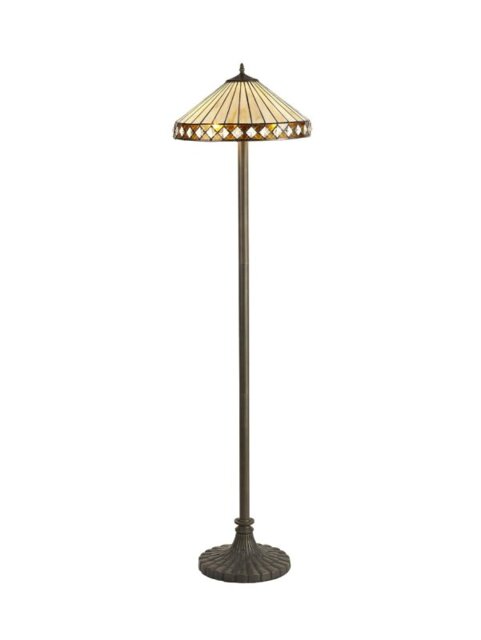 Cognac 2 Light Octagonal Floor Light With 400mm Amber, Cream And Black Shade