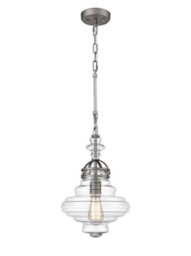 Franklite PCH179 Ceiling Pendant In Brushed Silver With Decorative Glass Shade