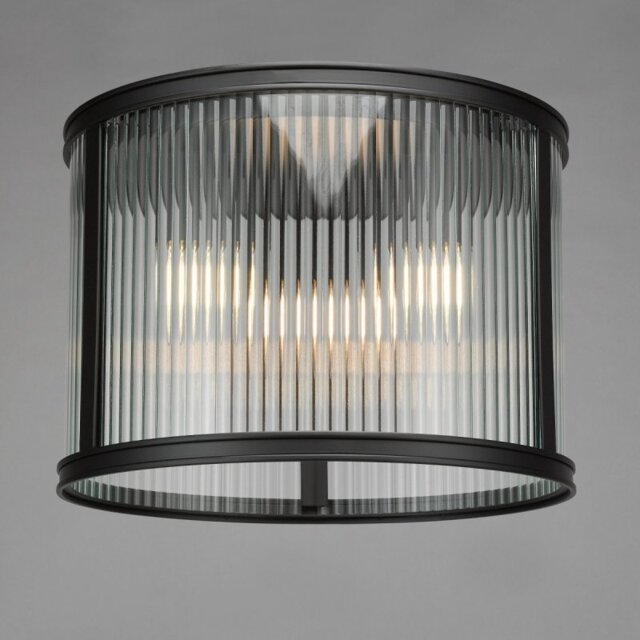 Dar Lighting Bianka 3 Light Flush Ceiling Light In Matt Black With Ribbed Glass