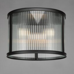 Dar Lighting Bianka 3 Light Flush Ceiling Light In Matt Black With Ribbed Glass