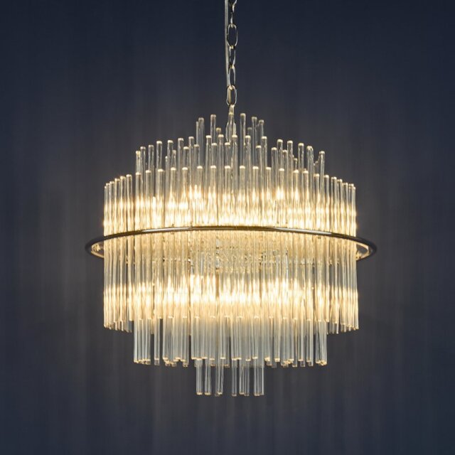 Dar Lighting Lukas 13 Light Ceiling Chandelier In Polished Chrome With Glass Rods