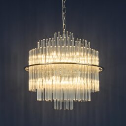 Dar Lighting Lukas 13 Light Ceiling Chandelier In Polished Chrome With Glass Rods