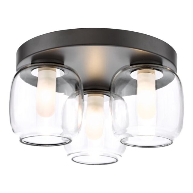 Dar Lighting Edaline Bathroom Semi Flush Ceiling Light In Matt Black With Glass Shades IP44