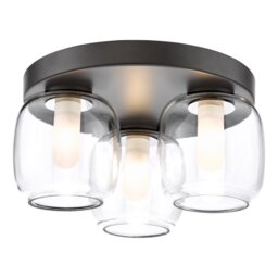 Dar Lighting Edaline Bathroom Semi Flush Ceiling Light In Matt Black With Glass Shades IP44