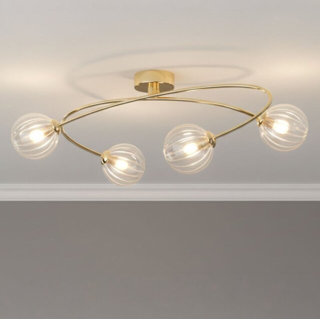 Firstlight 6925BR Atom 4 Light Flush Ceiling Light In Brass With Clear Decorative Glass
