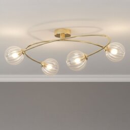 Firstlight 6925BR Atom 4 Light Flush Ceiling Light In Brass With Clear Decorative Glass