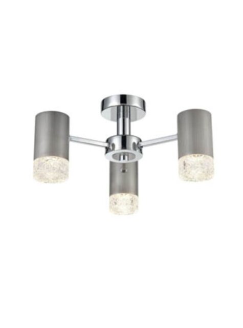 Franklite FL2422-3 Cordelia 3 Light Flush Ceiling Light In Satin Brushed Silver And Chrome Finish F2422-3