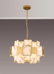 Swiss 59 cm Round Pendant Or Semi Flush With Metal And Faux Gold And Brown Alabaster Panels