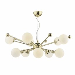 Dar URS2335 Ursa 10 Light Ceiling Pendant Light In Gold And Opal Glass