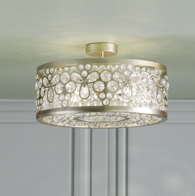 Laura Ashley Tilbrook 4 Light Flush Ceiling Light In Matt Champagne With Crystal Glass LA3756653-Q