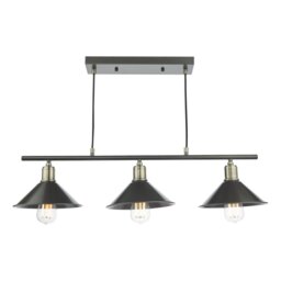 Dar Lighting Jalen 3 Light Bar Ceiling Pendant In Graphite Finish And Antique Brass Finish