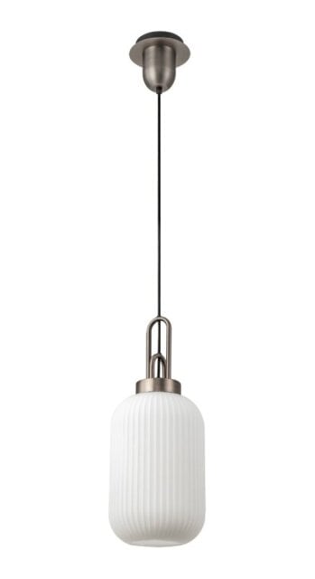 Glenn 1 Light Tubular Ceiling Pendant in Antique Silver With Opal Glass