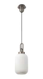 Glenn 1 Light Tubular Ceiling Pendant in Antique Silver With Opal Glass