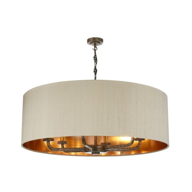 David Hunt Lighting SLO86-01BZ SLOANE 6 Light Ceiling Pendant Light In Bronze With Taupe And Bronze Silk Shade