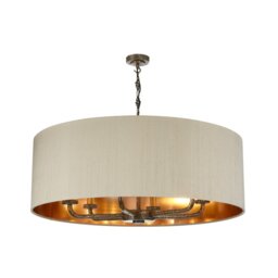 David Hunt Lighting SLO86-01BZ SLOANE 6 Light Ceiling Pendant Light In Bronze With Taupe And Bronze Silk Shade