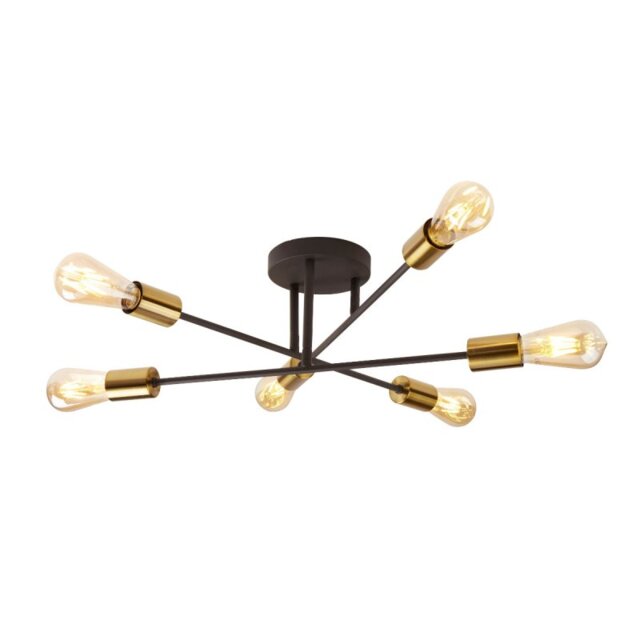 Searchlight 8046-6BK Armstrong 6 Light Semi Flush Ceiling Light In Black And Brass