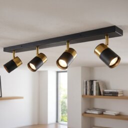 Firstlight 6878BK Roma 4 Light Bar Ceiling Light In Black And Brushed Brass Finish