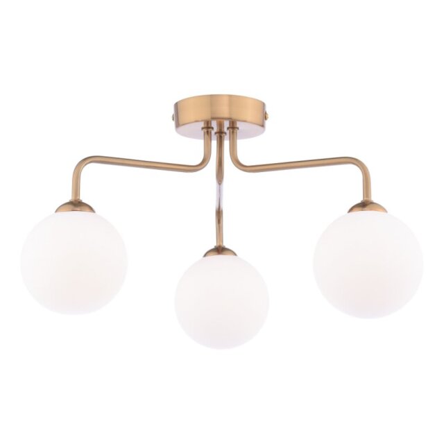 Dar Wisebuys Feya 3 Light Semi Flush Ceiling Light in Antique Bronze And Opal Glass