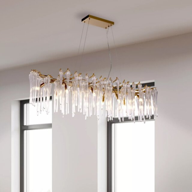 Searchlight Heritage 10 Light Bar Ceiling Pendant In Gold With Clear Glass Drops 10425-10GO