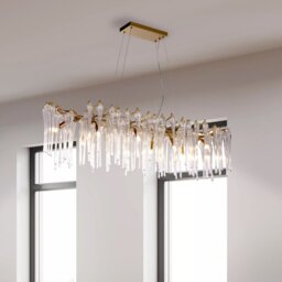 Searchlight Heritage 10 Light Bar Ceiling Pendant In Gold With Clear Glass Drops 10425-10GO