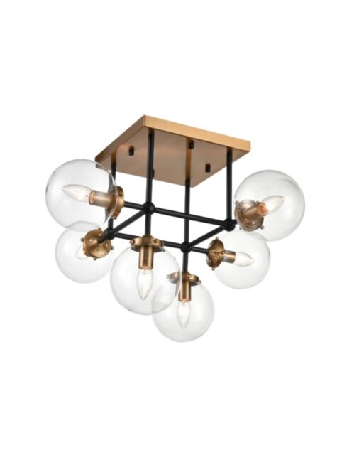 Franklite FL2411-6 Diffraction 6 Light Flush Ceiling Light In Matt Black And Antique Gold