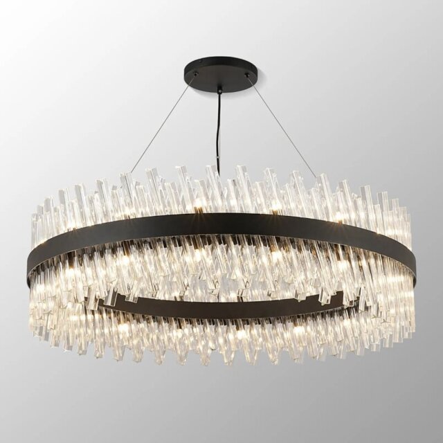 Hampton 32 Light Round Ceiling Pendant Light In Satin Black Finish With Clear Glass 100cm