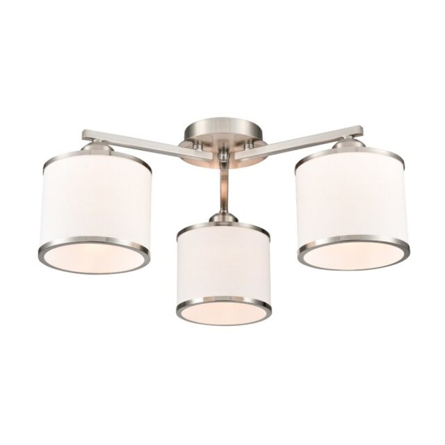 Franklite Sirius 3 Light Flush Ceiling Light In Satin Nickel With Off White Shade FL2495-3
