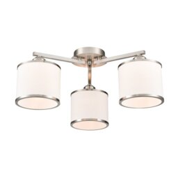 Franklite Sirius 3 Light Flush Ceiling Light In Satin Nickel With Off White Shade FL2495-3