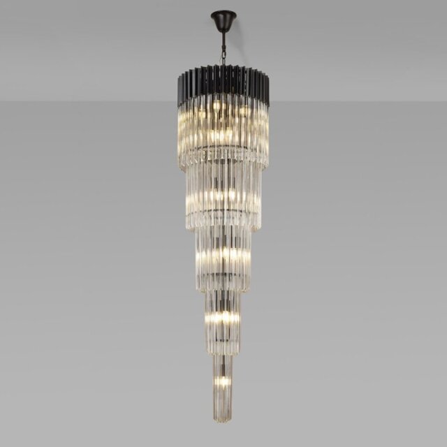 Prestige Metro Large Tiered Ceiling Pendant Light In Matt Black With Clear Sculptured Glass 50cm