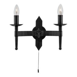Searchlight 2422-2BK 2 Light Wrought Iron Saxon wall Light with Pull switch