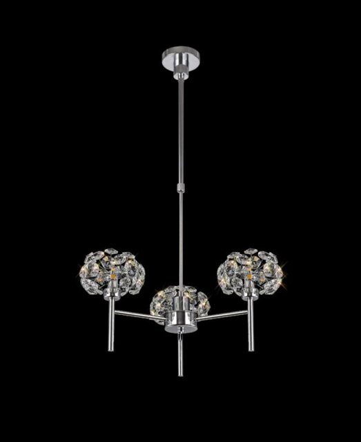 Prestige Fusion 3 Light Crystal Telescopic Ceiling Light In Polished Chrome Finish