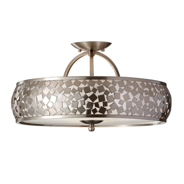 FE-ZARA-SF Zara 3 Light Brushed Steel Semi Flush Pendant